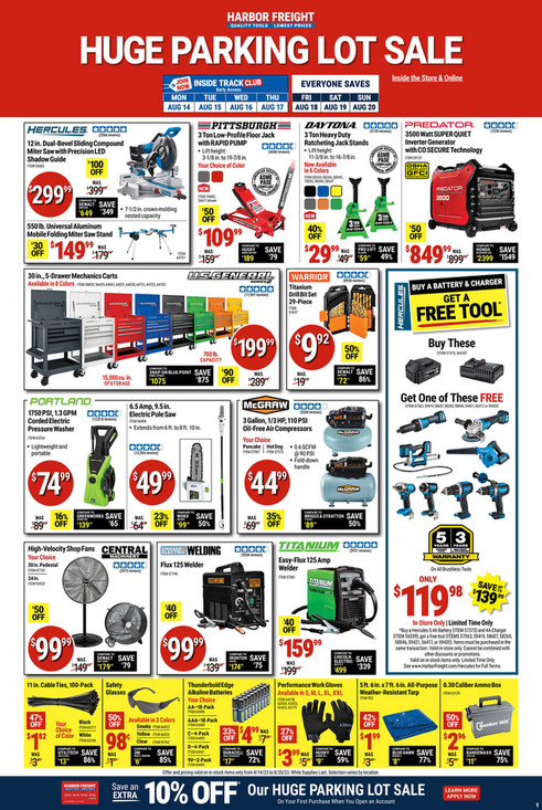 Harbor Freight Tools - August Parking Lot Sale - Page 1